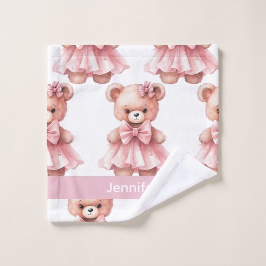 Individuelle Name Pink Teddy Bear Girl's Bath Hand Badhandtuch Set (Waschlappen)