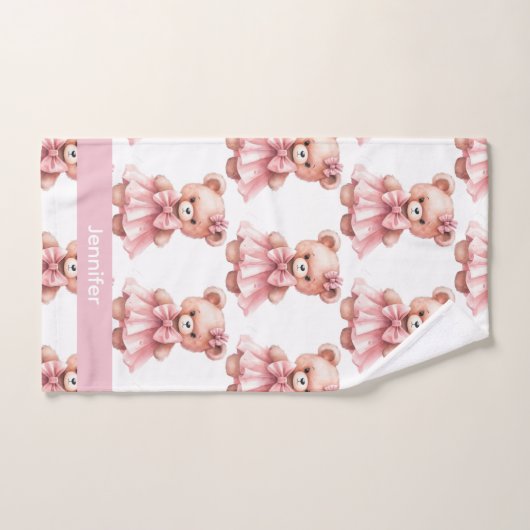 Individuelle Name Pink Teddy Bear Girl's Bath Hand Badhandtuch Set (Handtuch)