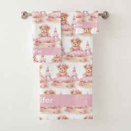 Individuelle Name Pink Teddy Bear Girl's Bath Hand Badhandtuch Set