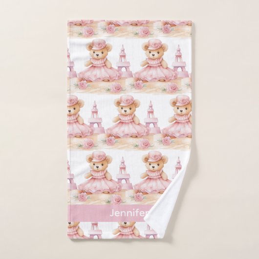 Individuelle Name Pink Teddy Bear Girl's Bath Hand Badhandtuch Set (Handtuch)