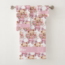 Individuelle Name Pink Teddy Bear Girl's Bath Hand