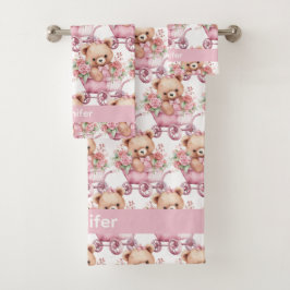 Individuelle Name Pink Teddy Bear Girl's Bath Hand Badhandtuch Set