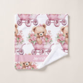 Individuelle Name Pink Teddy Bear Girl's Bath Hand Badhandtuch Set (Waschlappen)