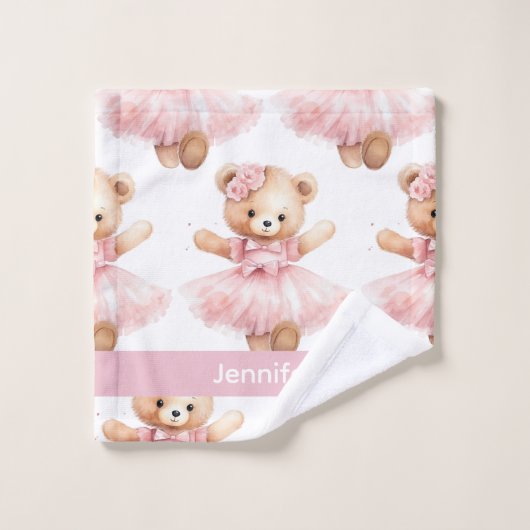 Individuelle Name Pink Teddy Bear Girl's Bath Hand Badhandtuch Set (Waschlappen)