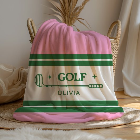 Individuelle Name Pink und Green Golf Liebhaber Fleecedecke