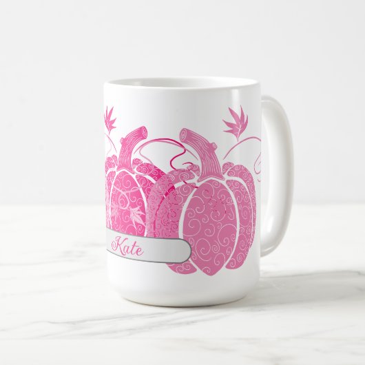 Individuelle Name Pink & White Fall Kürbis Kaffeetasse (VorderseiteRechts)