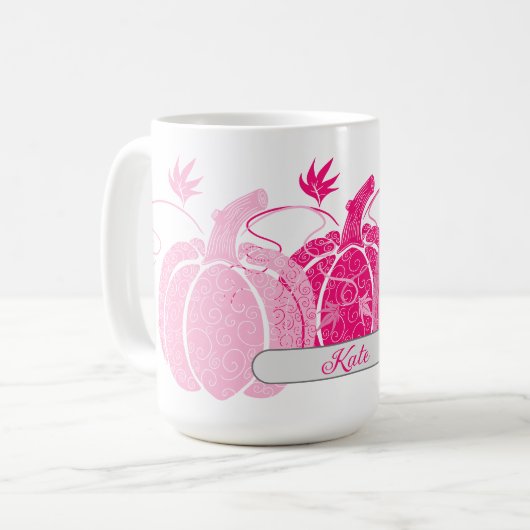 Individuelle Name Pink & White Fall Kürbis Kaffeetasse (Vorderseite Links)