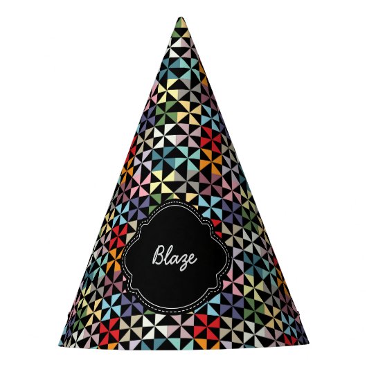 individuelle Name Pinwheel Muster Schwarz Partyhütchen (Vorderseite)