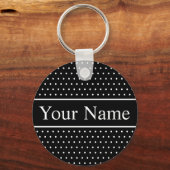 Individuelle Name Polka Dot Black und White Schlüs Schlüsselanhänger (Vorderseite)
