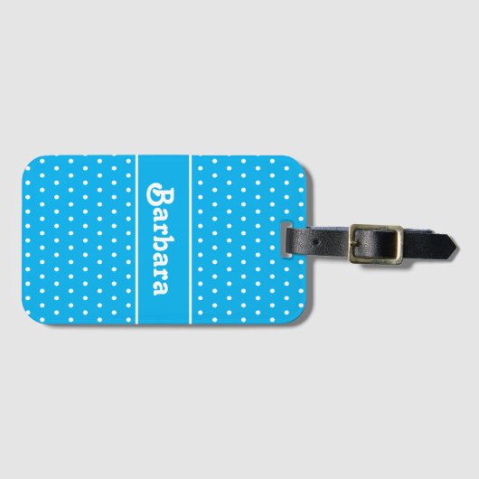 Individuelle Name Polka Dot Blue und White Gepäckanhänger (Vorderseite (Horizontal))