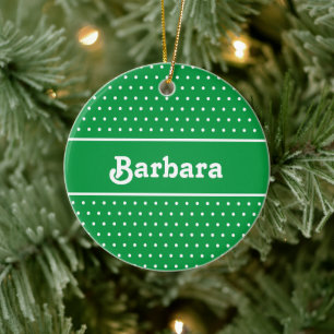 Individuelle Name Polka Dot Green und White Keramik Ornament