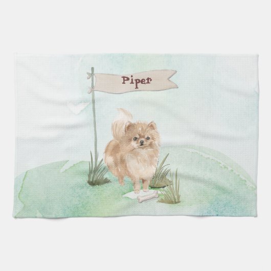 Individuelle Name Pommeranian Haustier Hund Geschirrtuch (Horizontal)