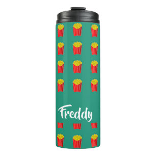 individuelle Name Pommes frites auf aquamarin Thermosbecher