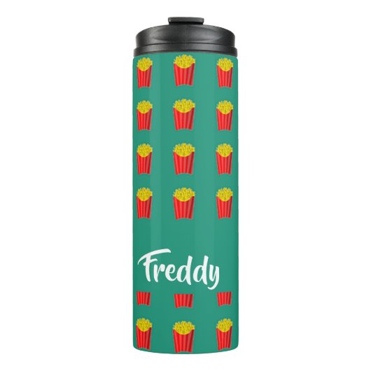 Individuelle Name Pommes frites auf aquamarin Thermosbecher (Vorderseite)