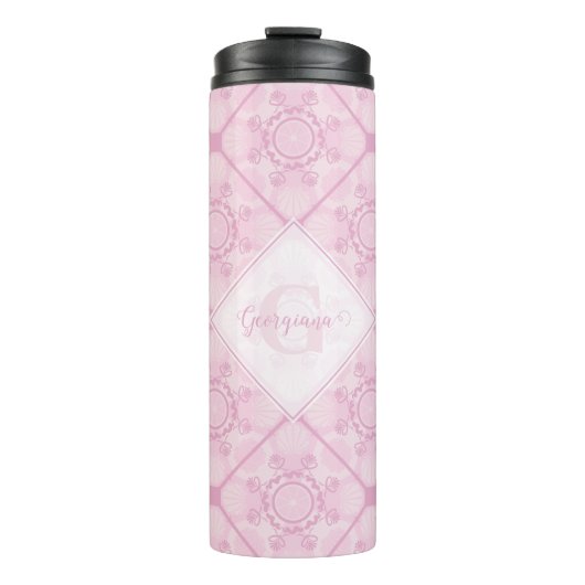 Individuelle Name Preppy in Pink Mandala Diamond g Thermosbecher (Vorderseite)