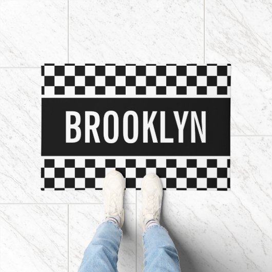 Individuelle Name Racing Checkerboard Muster Class Fußmatte (Indoor)
