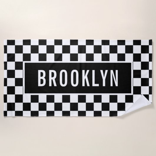 Individuelle Name Racing Checkerboard Muster Class Strandtuch (Vorderseite)