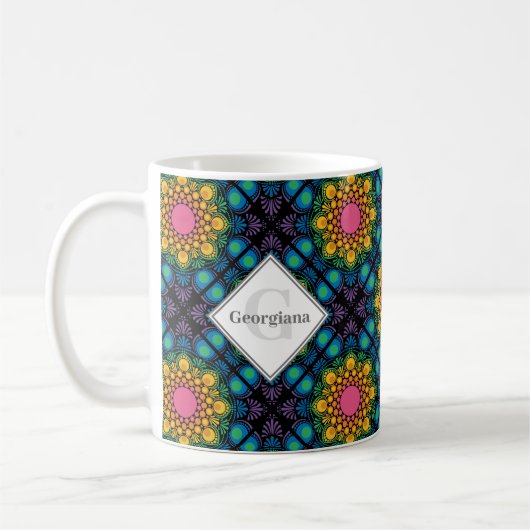 Individuelle Name Rainbow Floral Fountain Diamond Kaffeetasse (Links)