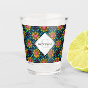 Individuelle Name Rainbow Floral Fountain Diamond Schnapsglas