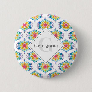 Individuelle Name Rainbow Floral Mandala Retro Oge Button