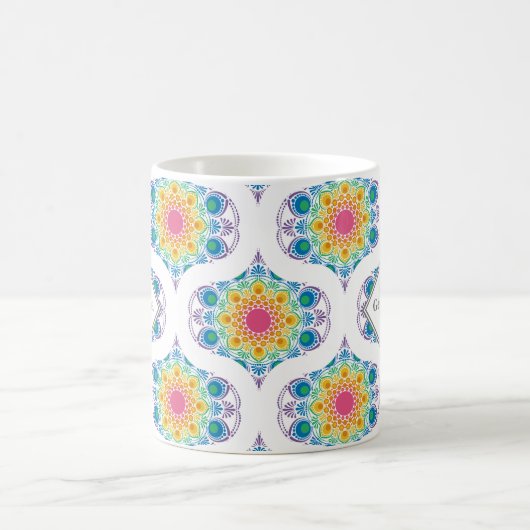 Individuelle Name Rainbow Floral Mandala Retro Oge Kaffeetasse (Mittel)