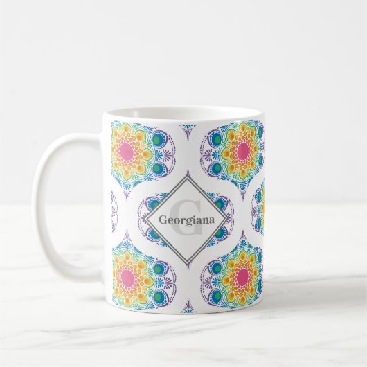 Individuelle Name Rainbow Floral Mandala Retro Oge Kaffeetasse (Links)