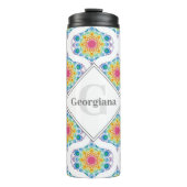 Individuelle Name Rainbow Floral Mandala Retro Oge Thermosbecher (Vorderseite)