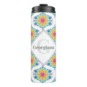 Individuelle Name Rainbow Floral Mandala Retro Oge Thermosbecher