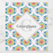 Individuelle Name Rainbow Floral Mandala Retro Oge Weinetikett (Einzelnes Label)