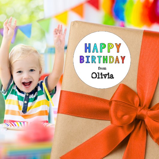 Individuelle Name Rainbow Happy Birthday Runder Aufkleber