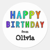 Individuelle Name Rainbow Happy Birthday Runder Aufkleber (Vorderseite)
