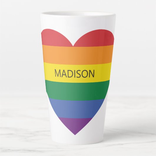 Individuelle Name Rainbow Heart Milchtasse (Vorderseite)