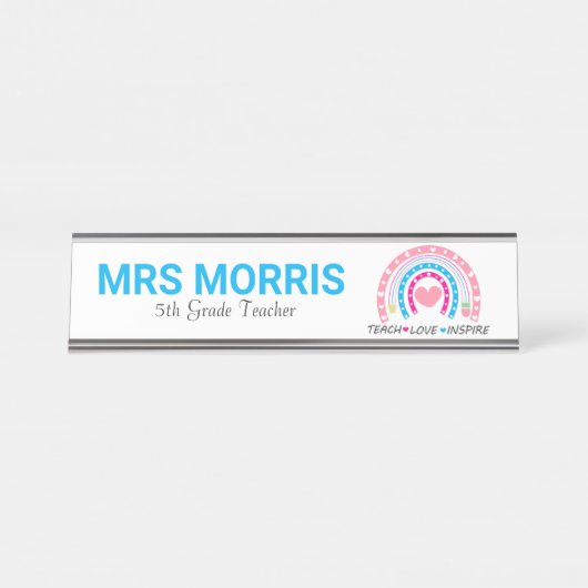 Individuelle Name Rainbow Teach Liebe Inspiriert Schreibtischnamensplakette (Vorderseite )