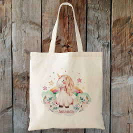 Individuelle Name Rainbow Unicorn Tragetasche