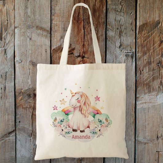 Individuelle Name Rainbow Unicorn Tragetasche