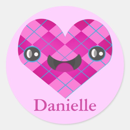 Individuelle Name Raute Kawaii Heart Sticker (Vorderseite)