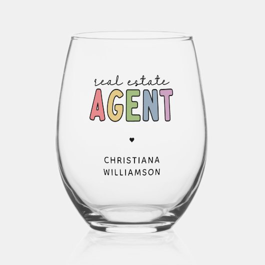 Individuelle Name Real Anwesen Agent | Geschenke v Weinglas Ohne Stiel (Vorderseite)