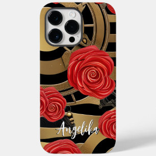 Individuelle Name Red and Gold Abstrakt Floral Ste Case-Mate iPhone 14 Pro Max Hülle