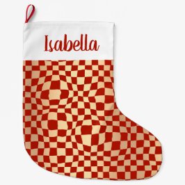 Individuelle Name Red and Gold Schachbrett Muster Großer Weihnachtsstrumpf