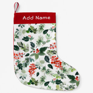 Individuelle Name Red Berries Holiday Pattern Grün Kleiner Weihnachtsstrumpf