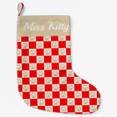 Individuelle Name Red Gold Paw Print Schachbrett M Kleiner Weihnachtsstrumpf (Vorderseite)