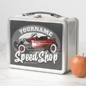 Individuelle Name Red HotRod Roadster Speed Shop G Metall Brotdose (Beispiel)