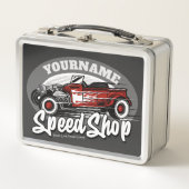 Individuelle Name Red HotRod Roadster Speed Shop G Metall Brotdose (Vorderseite)