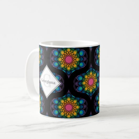Individuelle Name Regenbogen Blumenbrunnen Mitte M Kaffeetasse (Vorderseite Links)
