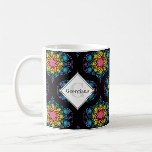 Individuelle Name Regenbogen Blumenbrunnen Mitte M Kaffeetasse (Links)