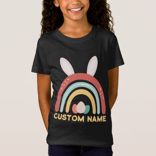 Individuelle Name Regenbogen Ei Bunny Ohr Niedlich T-Shirt (Vorderseite)