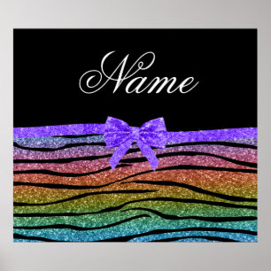 Individuelle Name Regenbogen Glitzer Zebrastreifen Poster