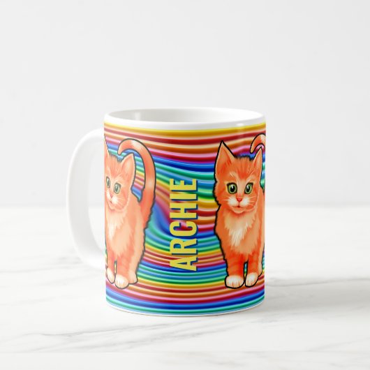 Individuelle Name Regenbogen und Kätzchen Tasse. T Kaffeetasse (Vorderseite Links)