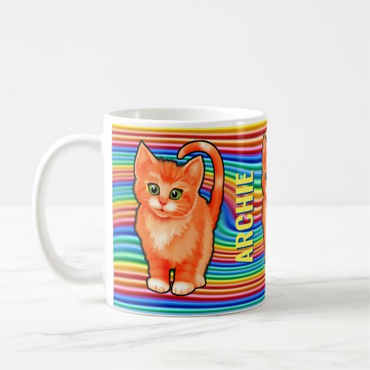 Individuelle Name Regenbogen und Kätzchen Tasse. T Kaffeetasse (Links)