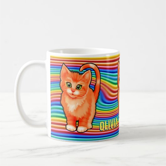 Individuelle Name Regenbogen und Kätzchen Tasse. T Kaffeetasse (Links)
